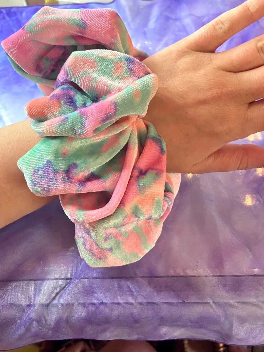 Jumbo Terrycloth Tie-Dye Scrunchie Blue/Pink Oversized Women’s Hair Accessory
